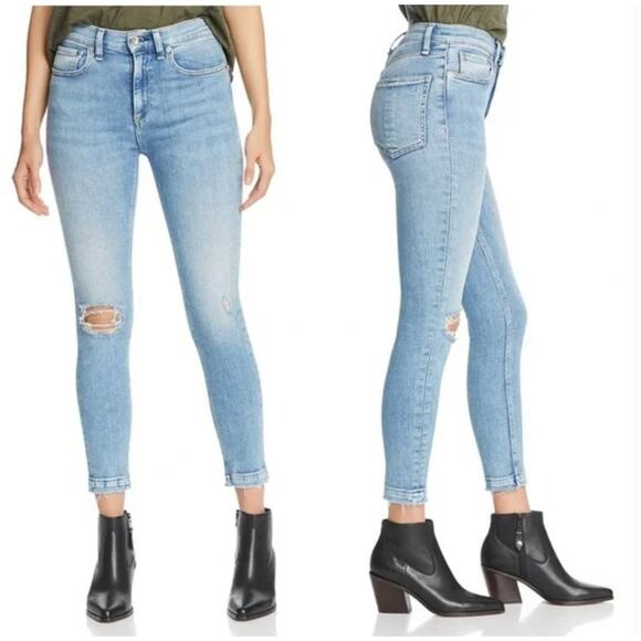RAG & BONE Light Wash High Rise Ankle Skinny Distressed Carson Style Size 24 - Picture 6 of 6